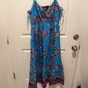 Empire Waist Strappy Multi-Colored Maxi Dress
